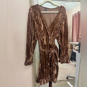 SHEIN Brown Velvet Wrap Dress